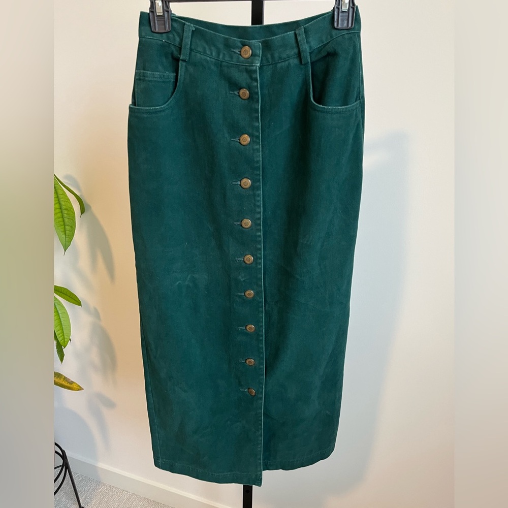 Vintage Emerald Green Button Front Denim Pencil Skirt Size 4 - Picture 2 of 9